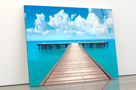 Wooden Pier In Bacalar Lagoon With Beautiful Landscape Acrylic Glass Print Tempered Glass Wall Art 100% Made in Australia Ready to Hang