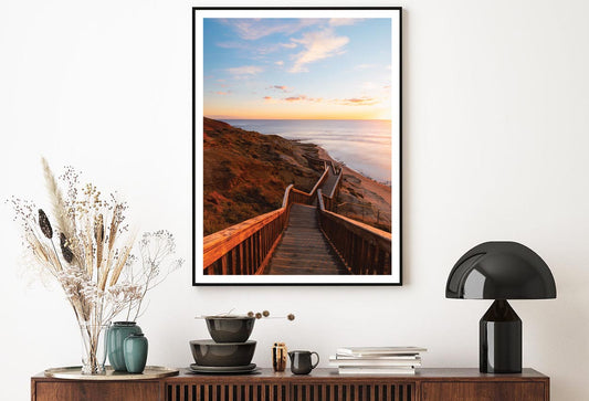 Stair Walkway Along the Coastline with Sunset View at Port Noarlunga, South Australia Home Decor Premium Quality Poster Print Choose Your Sizes