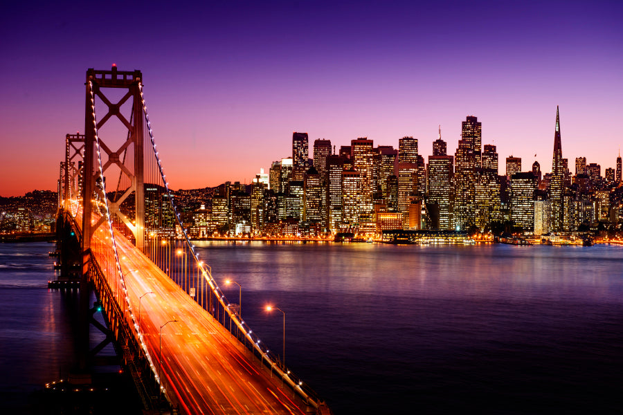 San Francisco Skyline and Bay Bridge at Sunset, California  Acrylic Glass Print Tempered Glass Wall Art 100% Made in Australia Ready to Hang