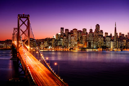 San Francisco Skyline and Bay Bridge at Sunset, California  Acrylic Glass Print Tempered Glass Wall Art 100% Made in Australia Ready to Hang