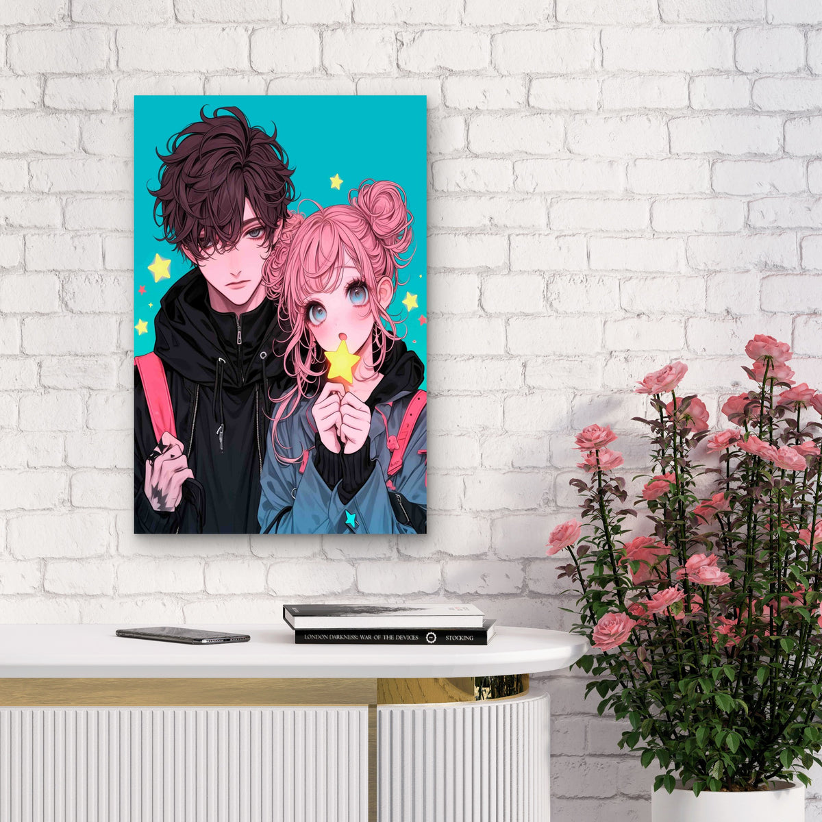 Anime Couple Digital Art 60x90cm Metal Print Ready to Hang