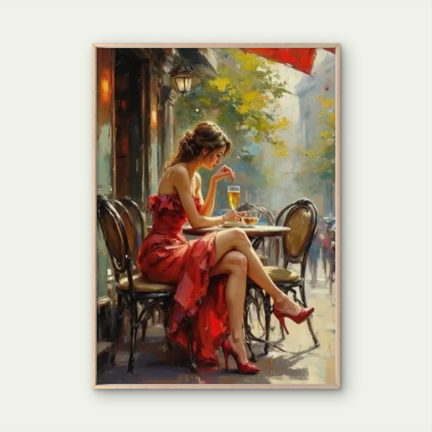 Red Dress Woman at Café Table Fashion Home Decor Premium Quality Poster Print Choose Your Sizes