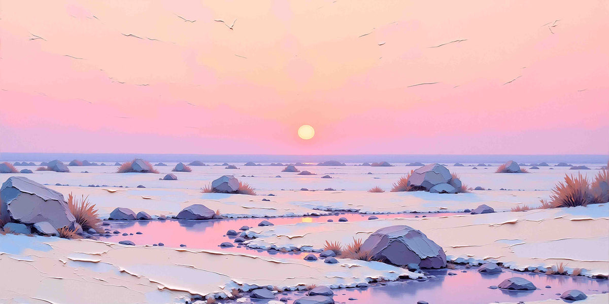 Pink Winter Sunset Horizon Wall Art Canvas Office Home Room Framed 120x60 cm