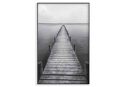 Wooden Pier On Lake  B&W View Home Decor Premium Quality Poster Print Choose Your Sizes