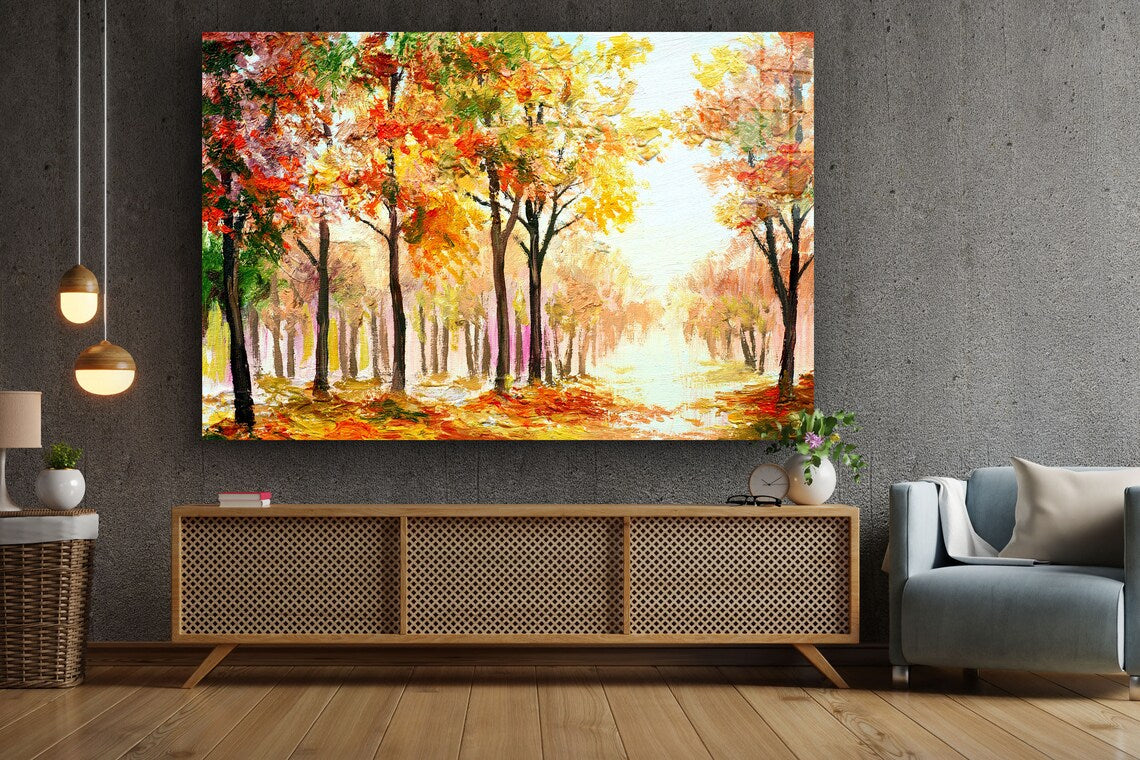 Autumn Trees Painting UV Direct Aluminum Print Australian Made Quality