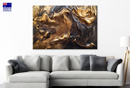 Abstract Gold Black Fluid Metallic Patterns Wall Art Decor 100% Australian Made