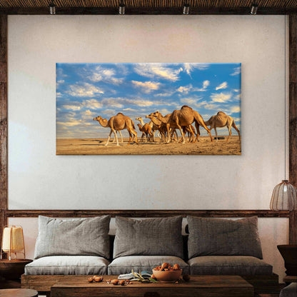 Sahara Desert Camel Caravan Safari Sunset Wall Art Canvas Office Home Framed 120x60cm