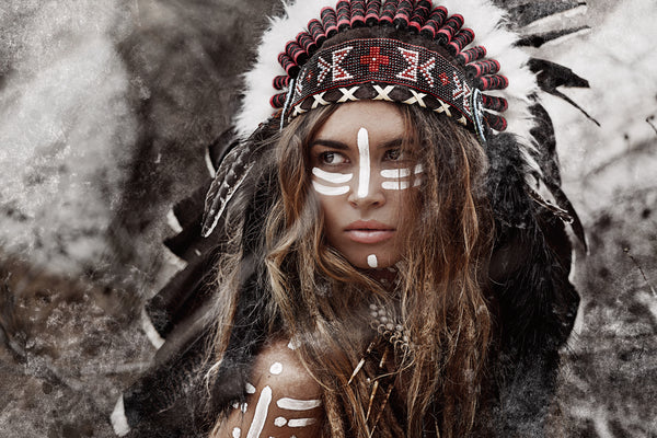 Young Indian Warrior With Feather Headdress Photograph 90x60cm Print 100% Australian Made