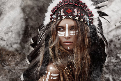 Young Indian Warrior With Feather Headdress Photograph 90x60cm Print 100% Australian Made