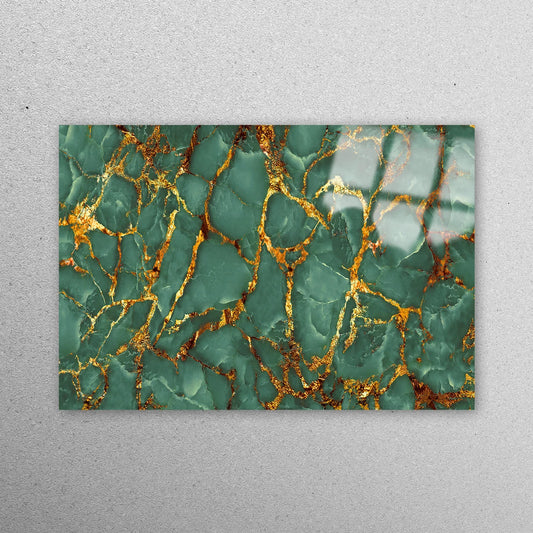 Green & Gold Marble Acrylic Glass Print Tempered Glass Wall Art 100% Made in Australia Ready to Hang