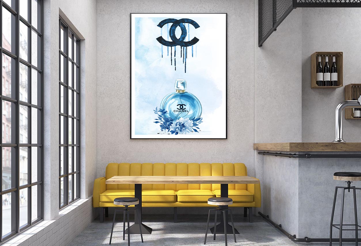 Luxury Blue Perfume with Flowers Design Home Decor Premium Quality Poster Print Choose Your Sizes