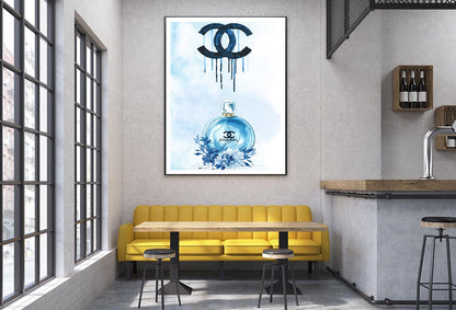 Luxury Blue Perfume with Flowers Design Home Decor Premium Quality Poster Print Choose Your Sizes