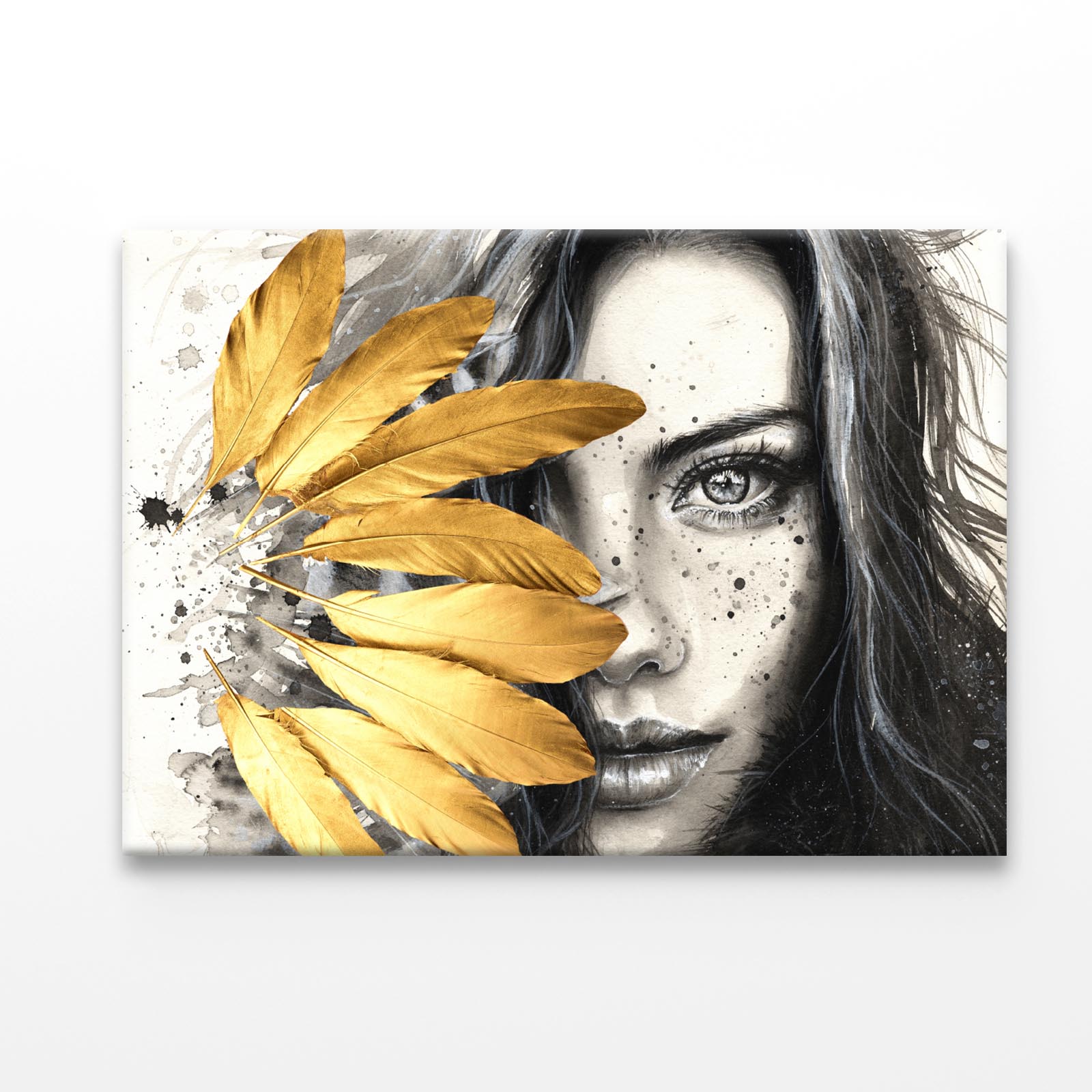 Gold Feathers Girl Acrylic Glass Print Tempered Glass Wall Art 100% Made in Australia Ready to Hang