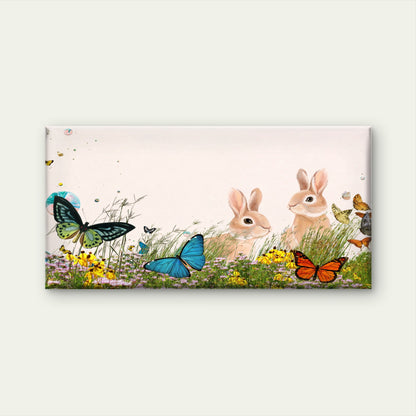 Cute Garden Bunnies Wildlife Wall Art Canvas Office Home Room Framed 120x60cm