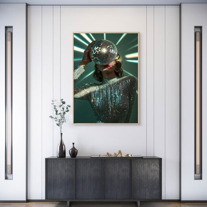 Silvery Dress Woman Holding Disco Ball Fashion Home Decor Premium Quality Poster Print Choose Your Sizes