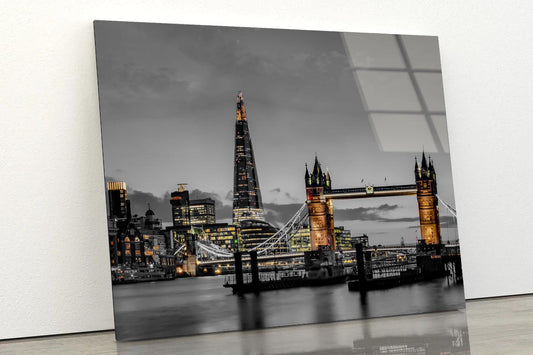 B&W London Bridge & City Acrylic Glass Print Tempered Glass Wall Art 100% Made in Australia Ready to Hang