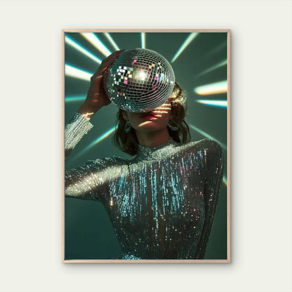 Silvery Dress Woman Holding Disco Ball Fashion Home Decor Premium Quality Poster Print Choose Your Sizes