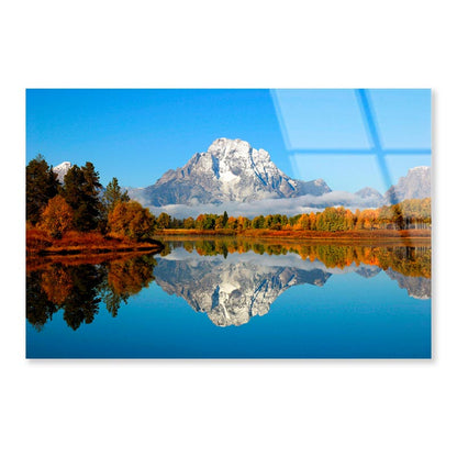 Mountain Is Reflected in A Lake Acrylic Glass Print Tempered Glass Wall Art 100% Made in Australia Ready to Hang