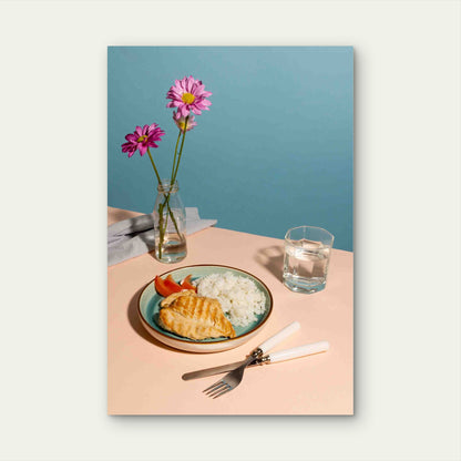Grilled Chicken Rice Table Meal 40x60cm Metal Print Ready to Hang