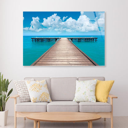 Wooden Pier In Bacalar Lagoon With Beautiful Landscape Acrylic Glass Print Tempered Glass Wall Art 100% Made in Australia Ready to Hang