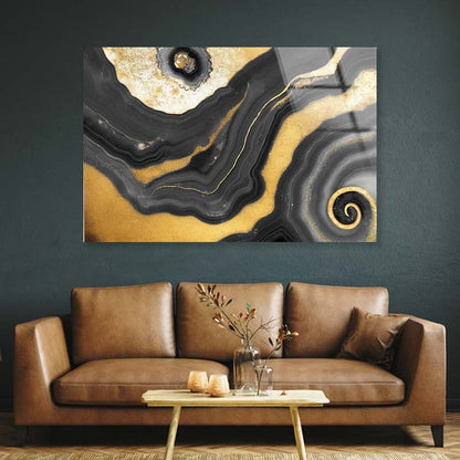 Black Gold Abstract Acrylic Glass Print Tempered Glass Wall Art 100% Made in Australia Ready to Hang