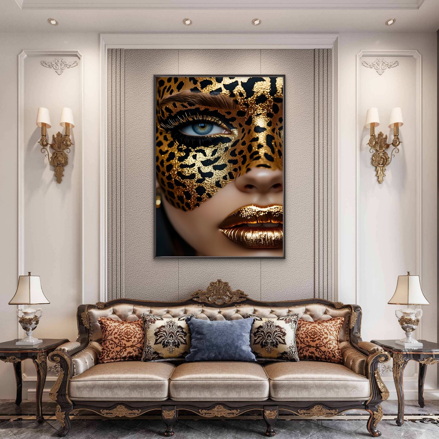 Black & Golden Leopard Woman Face Close-up Luxury Fashion Home Decor Premium Quality Poster Print Choose Your Sizes