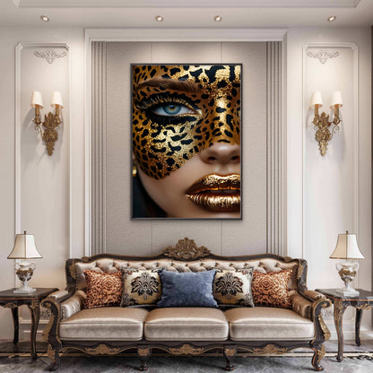 Black & Golden Leopard Woman Face Close-up Luxury Fashion Home Decor Premium Quality Poster Print Choose Your Sizes