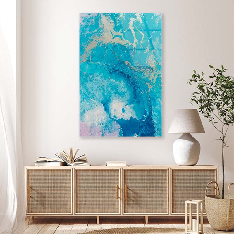 Ocean Blue White Ink Acrylic Glass Print Tempered Glass Wall Art 100% Made in Australia Ready to Hang