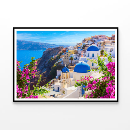 Buildings of Oia Town and Flowers Home Decor Premium Quality Poster Print Choose Your Sizes