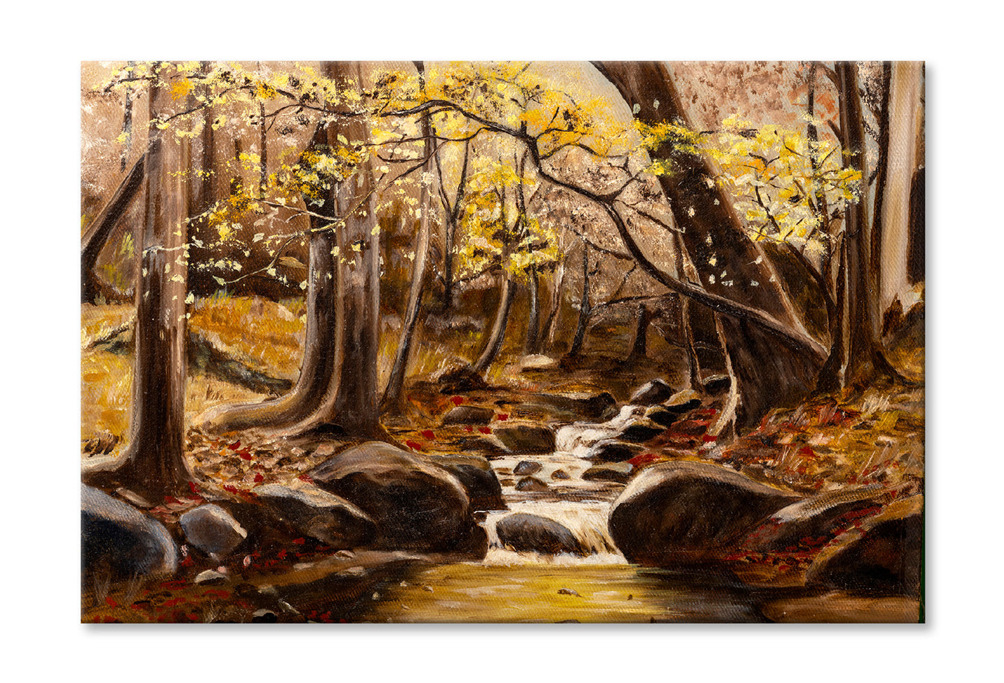 Blooming Tree & Rocky Creek Oil Painting Wall Art Limited Edition High Quality Print Stretched Canvas None