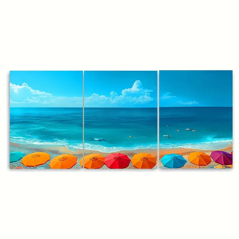 3pcs Vibrant Beach Umbrella Colorful Metal Print Ready to Hang Art