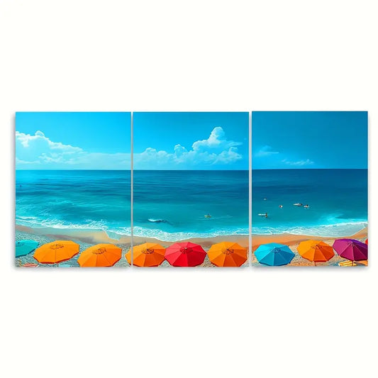 3pcs Vibrant Beach Umbrella Colorful Metal Print Ready to Hang Art