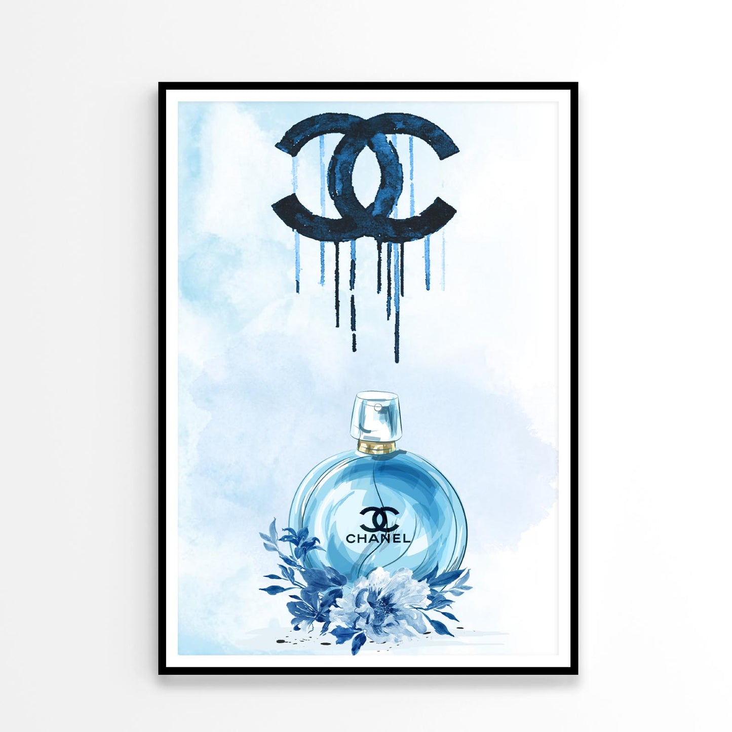 Luxury Blue Perfume with Flowers Design Home Decor Premium Quality Poster Print Choose Your Sizes