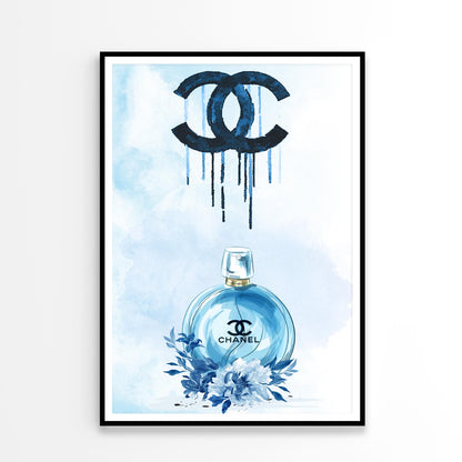 Luxury Blue Perfume with Flowers Design Home Decor Premium Quality Poster Print Choose Your Sizes