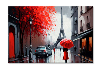 People Under Umbrella, Eiffel Tower Wall Art Limited Edition High Quality Print