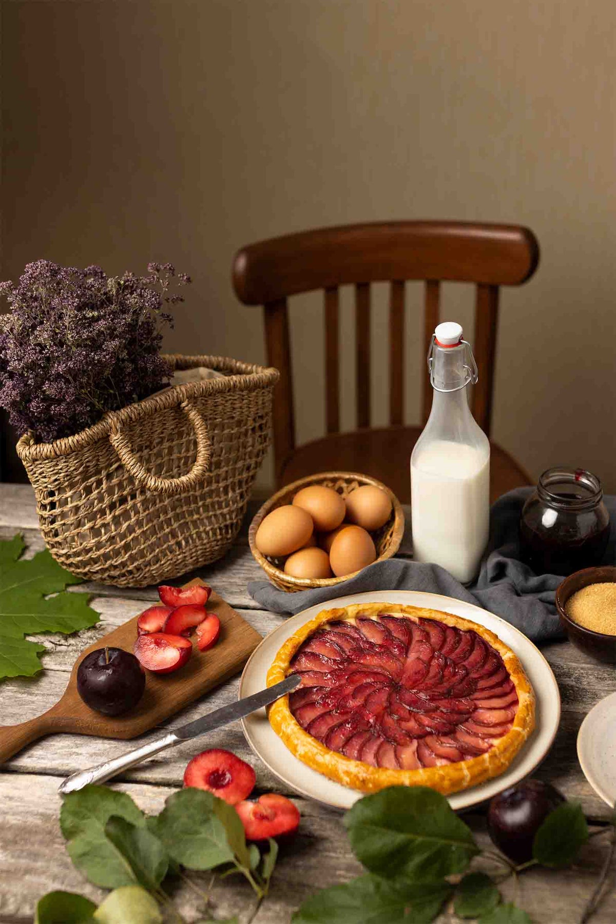 Rustic Fresh Plum Fruit Tart 40x60cm Metal Print Ready to Hang