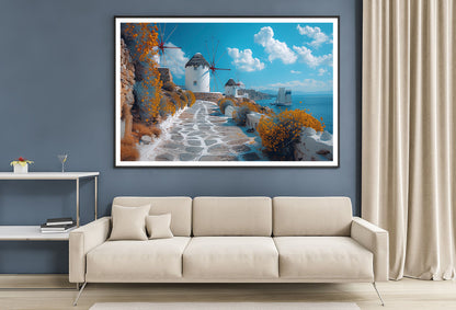 Path with a Boat & Buildings in Greece Home Decor Premium Quality Poster Print Choose Your Sizes