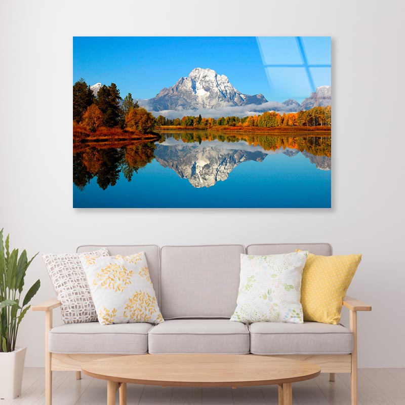 Mountain Is Reflected in A Lake Acrylic Glass Print Tempered Glass Wall Art 100% Made in Australia Ready to Hang