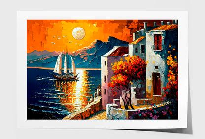 Seaside Cityscape With Ocean View Oil Painting Wall Art Limited Edition High Quality Print Unframed Roll Canvas None