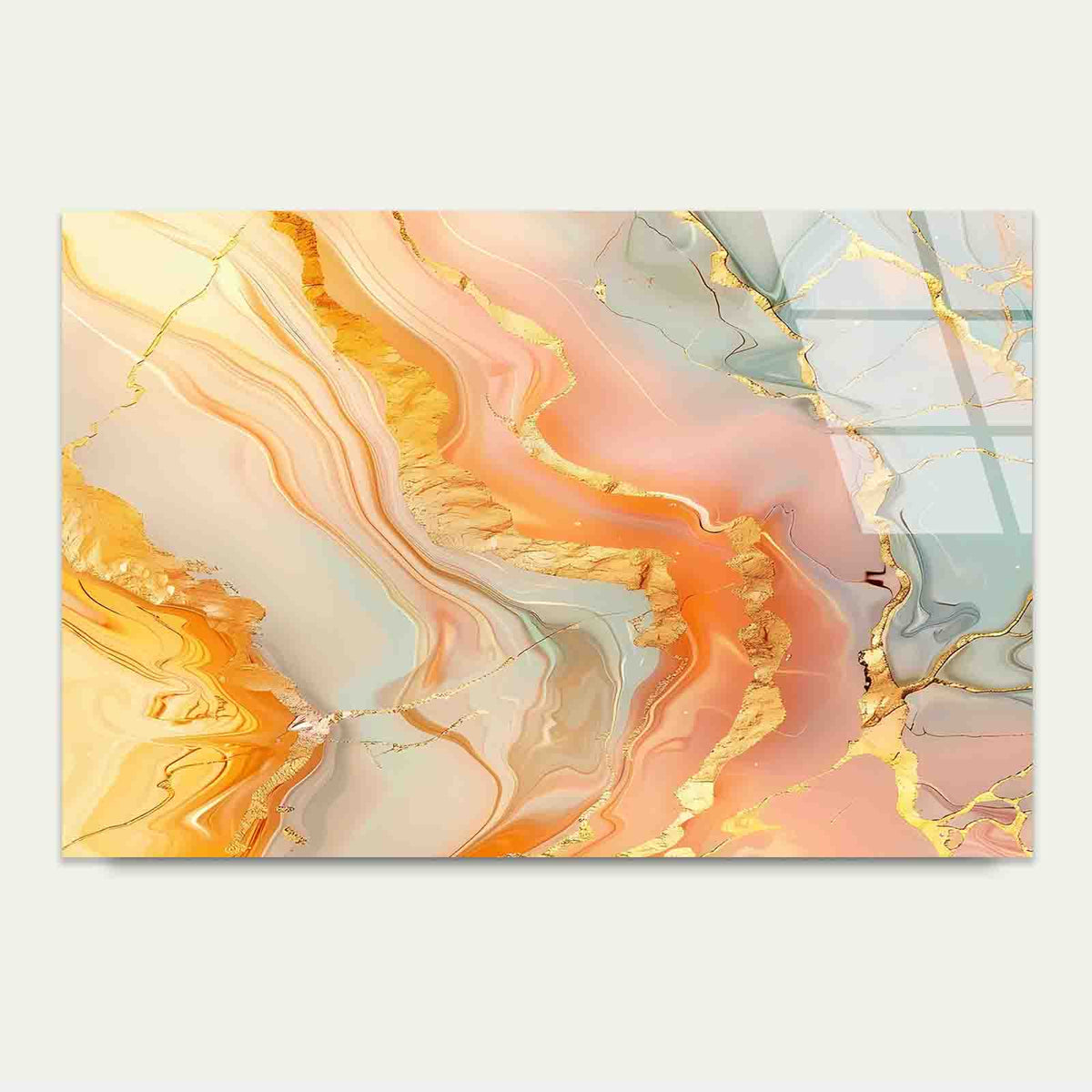 Peach Sage Marbled Tempered Glass Printing Wall Art Australian Made Quality
