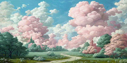 Pink Cloud Meadow Garden Path Wall Art Canvas Office Home Room Framed 120x60 cm