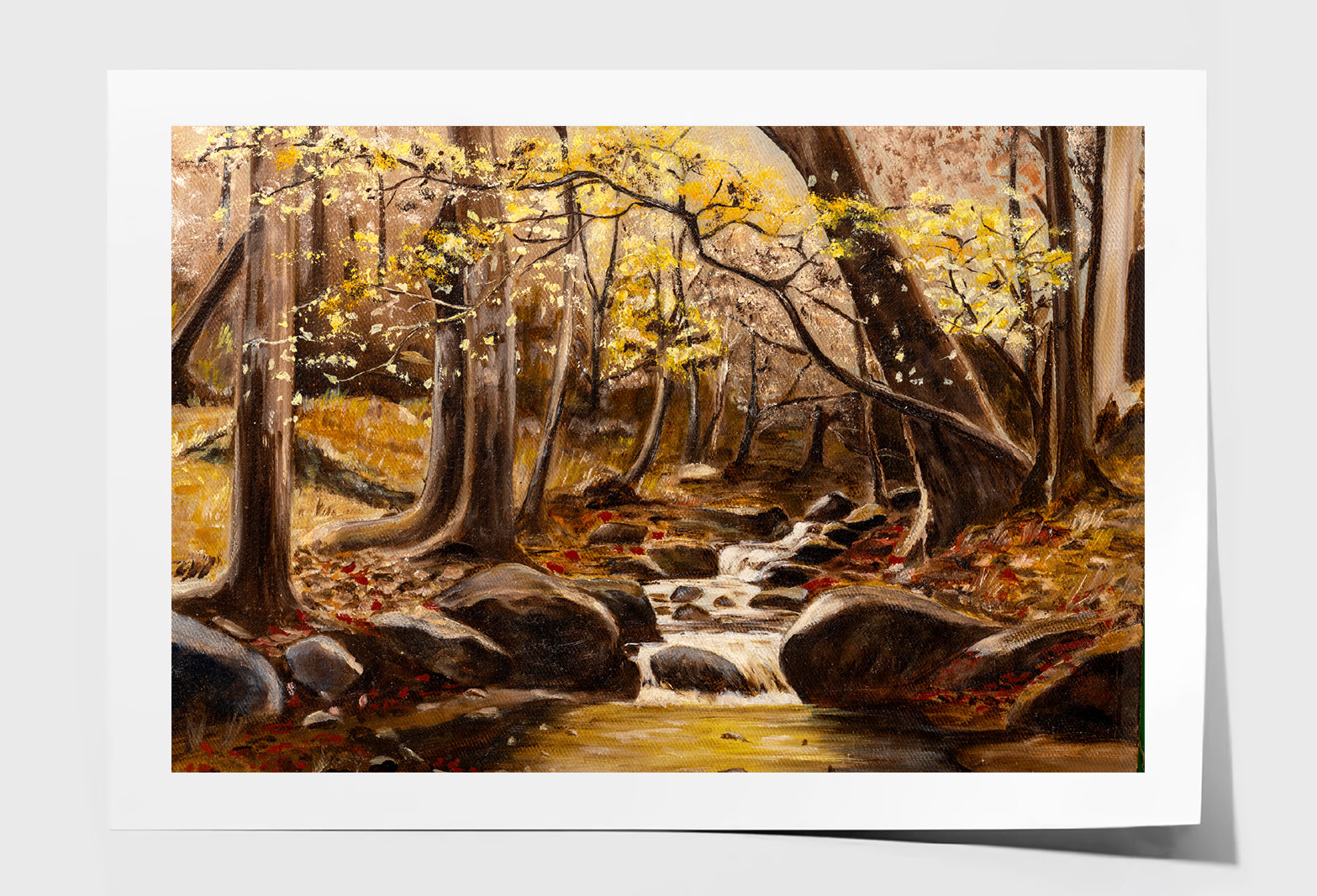 Blooming Tree & Rocky Creek Oil Painting Wall Art Limited Edition High Quality Print Unframed Roll Canvas None