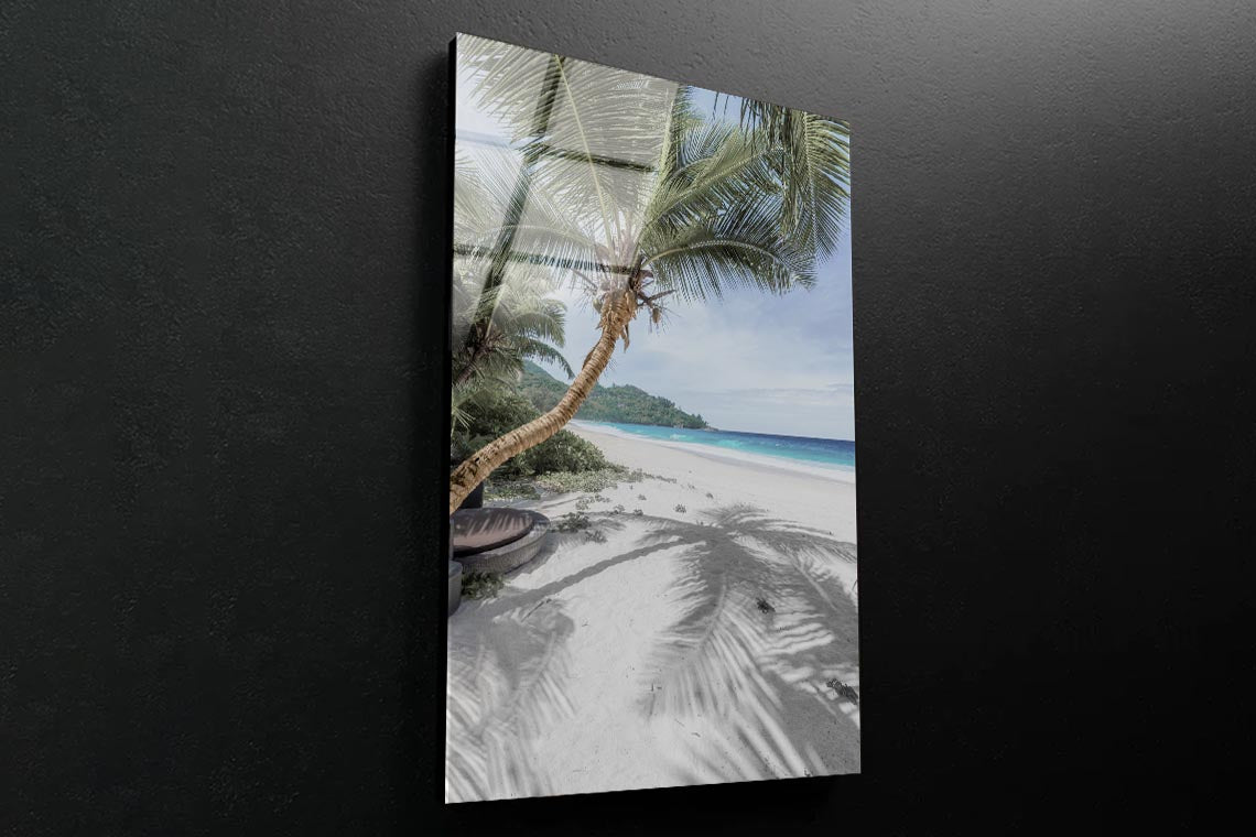 Coconut Trees with Shadows Beach 3D Design Acrylic Glass Print Tempered Glass Wall Art 100% Made in Australia Ready to Hang