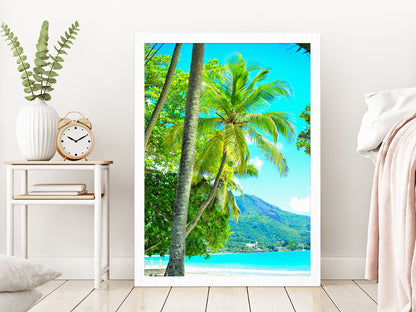 Seascape View Seychelles La Digue Island Photograph Glass Framed Wall Art, Ready to Hang Quality Print Without White Border White