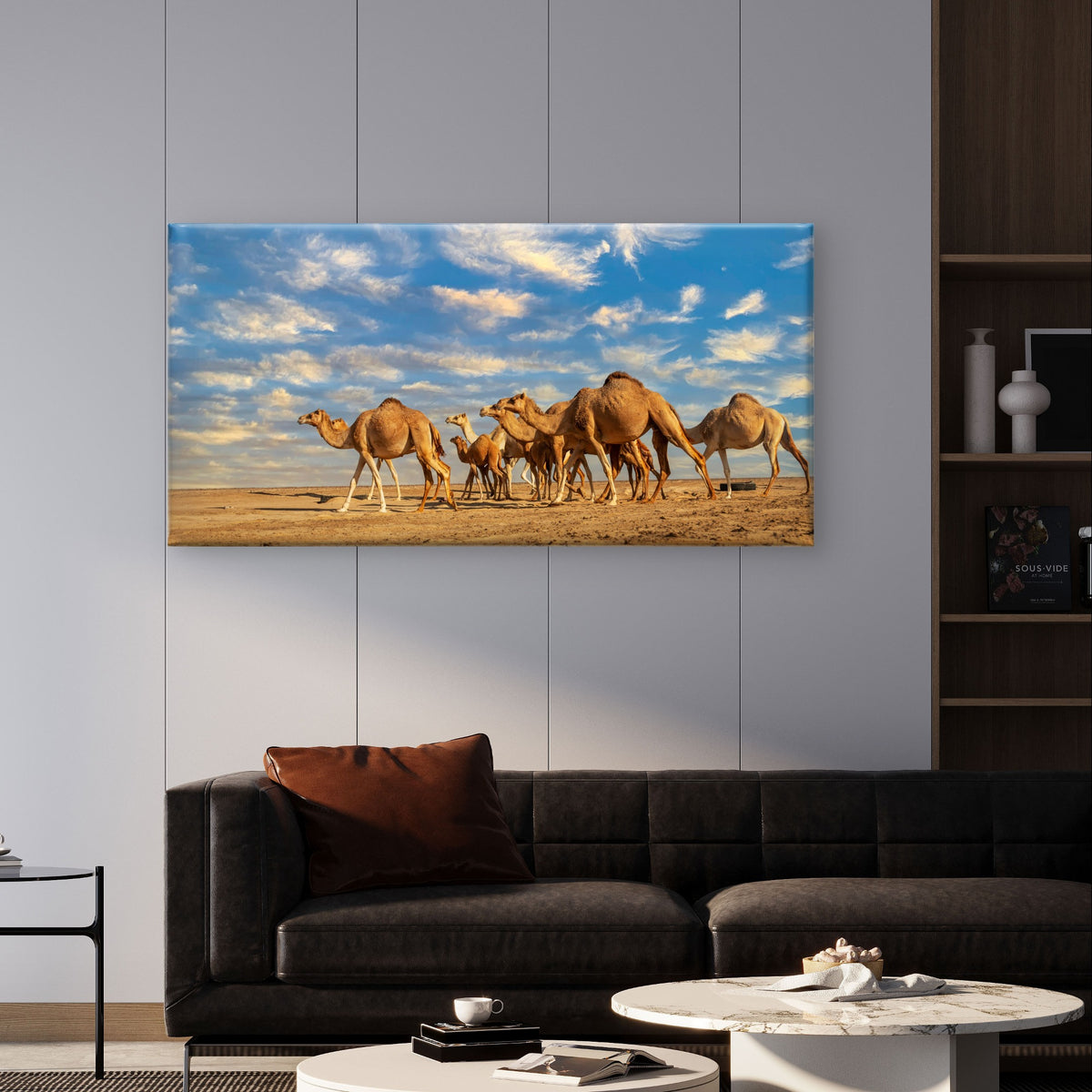 Sahara Desert Camel Caravan Safari Sunset Wall Art Canvas Office Home Framed 120x60cm