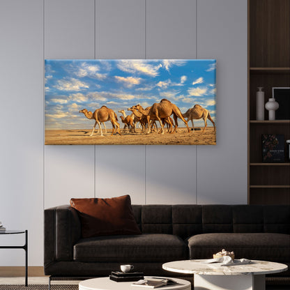 Sahara Desert Camel Caravan Safari Sunset Wall Art Canvas Office Home Framed 120x60cm