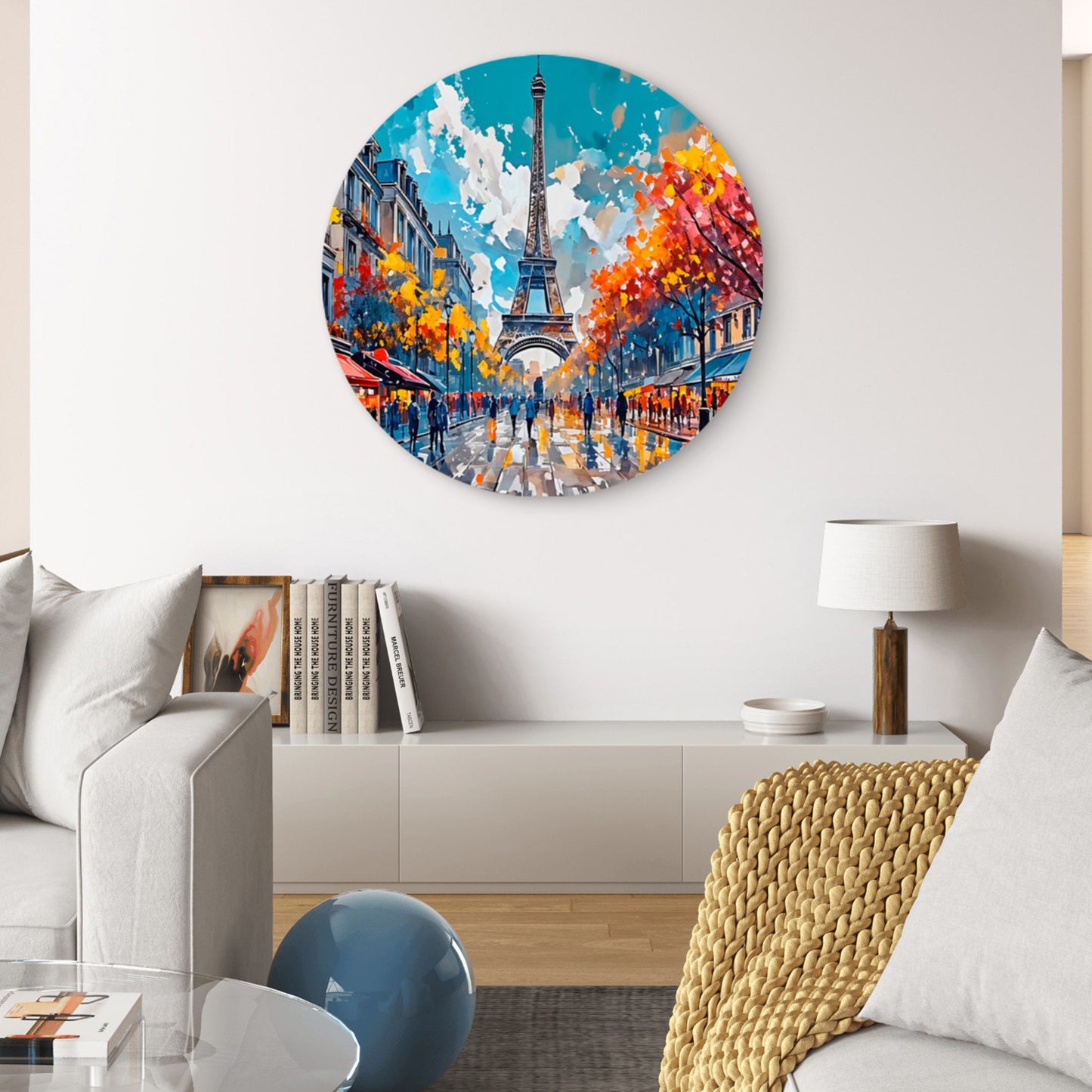 Eiffel Paris Street Painting Acrylic Glass Rounded Print Tempered Glass Wall Art 100% Made in Australia Ready to Hang