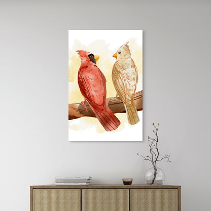 Red Cardinal Songbird Illustration 40x60cm Metal Print Ready to Hang