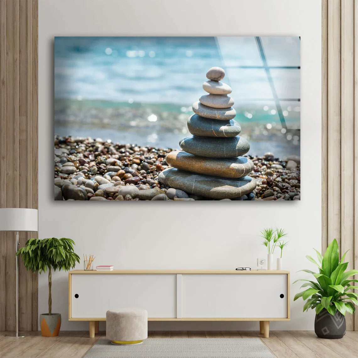 Zen Stones Near Sea UV Direct Aluminum Print Australian Made Quality