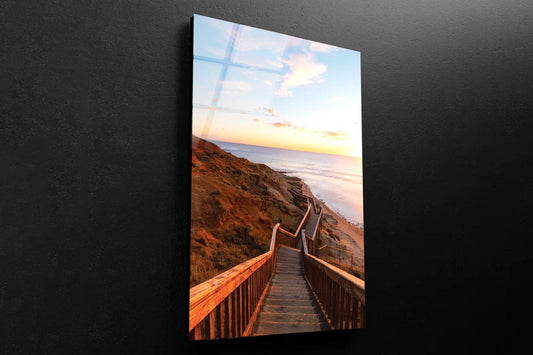 Stair Walkway Along the Coastline with Sunset View at Port Noarlunga, South AustraliaPortrait Photograph Acrylic Glass Print Tempered Glass Wall Art 100% Made in Australia Ready to Hang